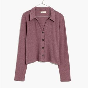 Madewell Brushed Rib Polo Crop Cardigan